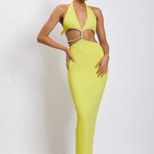 NICHA Diamante Cut Out Midi Dress - Yellow